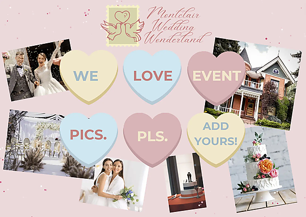 顧客に自分の写真をアップロードするよう促す招待状。この画像では、架空の結婚式場ビジネスの例として、バレンタインデーのハート型のキャンディーと顧客の結婚式の写真を組み合わせている