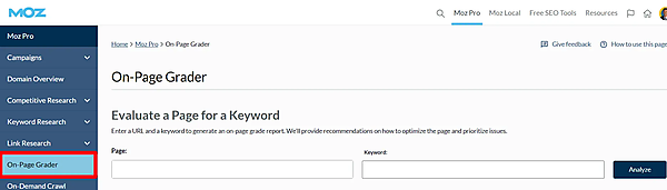 MozのOn-Page Grader
