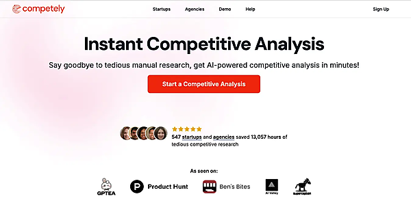 Competelyのホームページのスクリーンショット