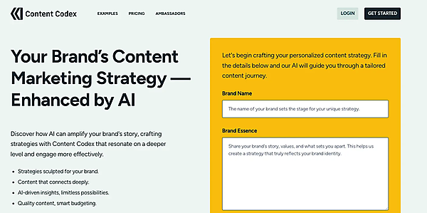 Content Codexのホームページのスクリーンショット