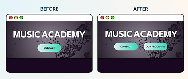 「Our Programs」ボタンをスクロールせずに見える位置に移動した変更を視覚的に表現している。