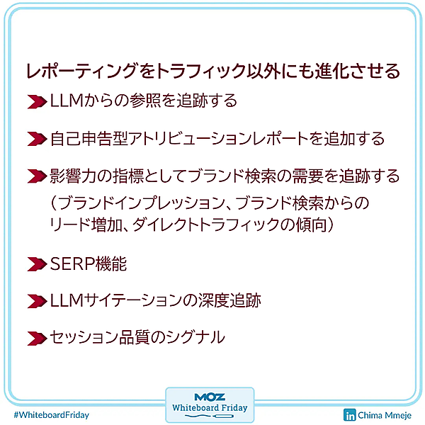 ホワイトボードの一部を拡大した画像で、レポーティングを進化させる方法についてのセクションをまとめている。