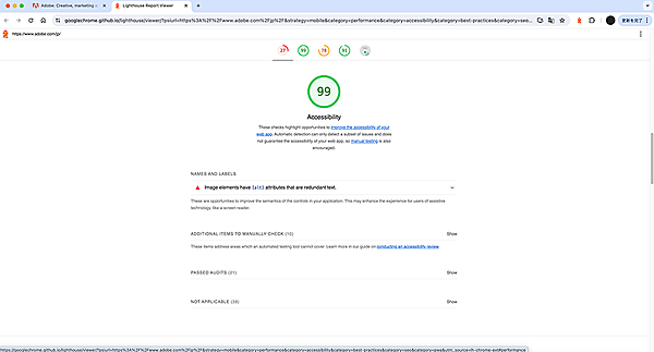 Googleが提供しているLighthouseの画面キャプチャ