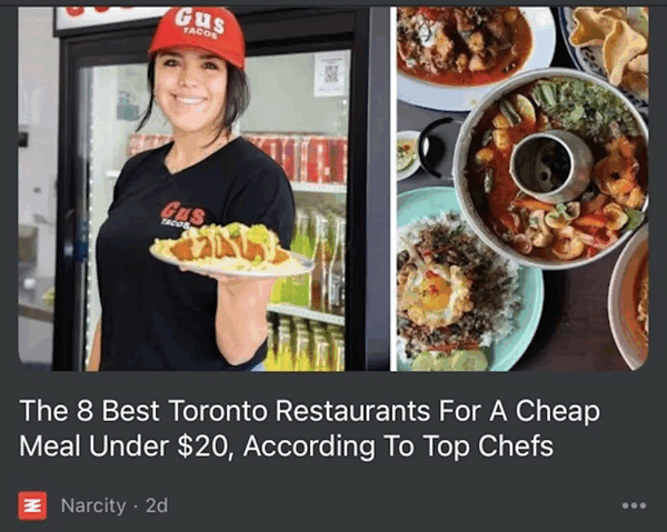 記事「20ドル以下で最高の食事が楽しめるトロントのレストラン」