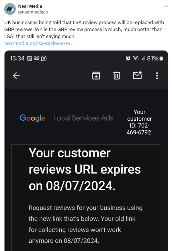 グーグルはLocal Service Ads上で、Local Service Adsベースのレビューに代えてGoogleビジネスプロフィールのレビューを使うと発表した。