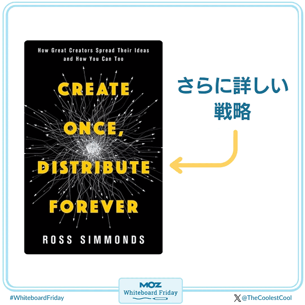 さらなる戦略が必要な人は、ロス・シモンズの著書『Create Once, Distribute Forever』をチェックしてほしい。