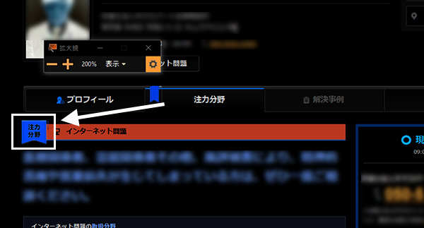 画面キャプチャ:弁護士詳細ページ(反転画面)